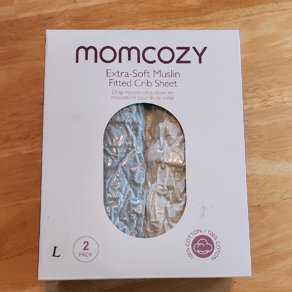 Momcozy Extra-Soft Muslin Fitted Crib Sheet - Blue and White